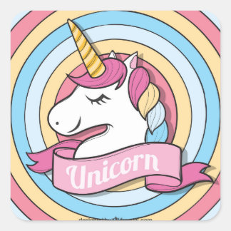 Pegatina Cuadrada Círculos de unicornio arcoiris