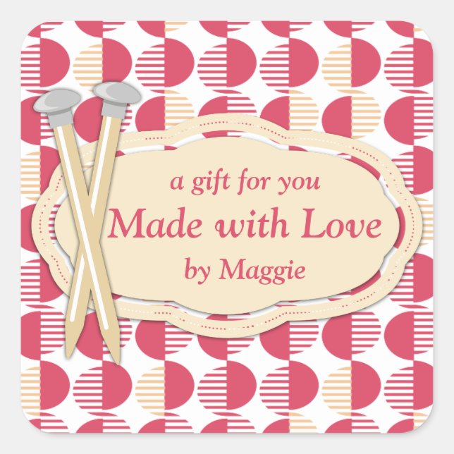 Pegatina Cuadrada círculos geométricos que tejen agujas rojas (Anverso)