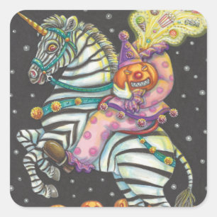 PEGATINA CUADRADA CIRCUS CLOWN, PEGATINAS ZEBRA UNICORN