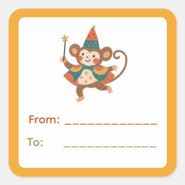 Pegatina Cuadrada Circus Monkey Gift Label (Anverso)