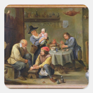 Pegatina Cuadrada Cirujano cuidando del pie de un anciano