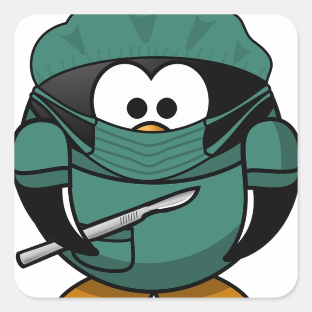 Pegatina Cuadrada Cirujano pingüino (Anverso)