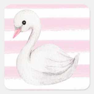 Pegatina Cuadrada Cisne blanco elegante guión Chica de banda rosa