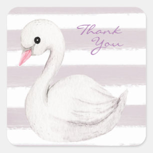 Pegatina Cuadrada Cisne Blanco Elegante Guión Púrpura Gracias