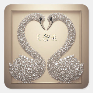 Pegatina Cuadrada Cisne de Boda Diamante Inspirado en Cristal
