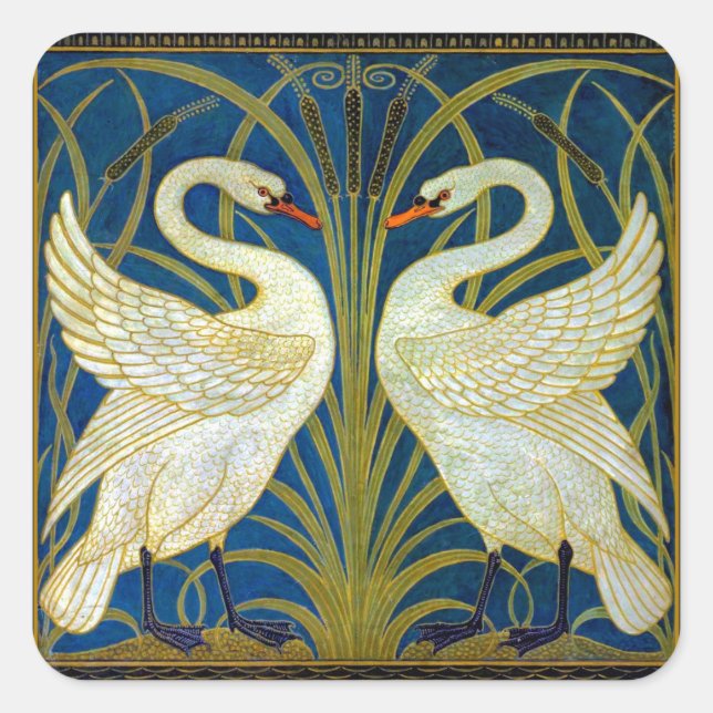 Pegatina Cuadrada Cisnes Art Deco (Anverso)