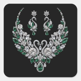 Pegatina Cuadrada Cisnes de Cristal Esmeralda | Joyería de Lujo