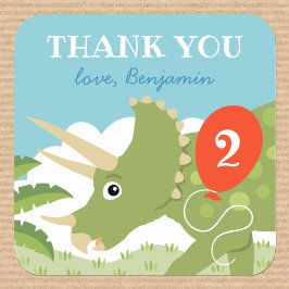 Pegatina Cuadrada Cita Cumpleaños Dinosaur Triceratops Nombre Person