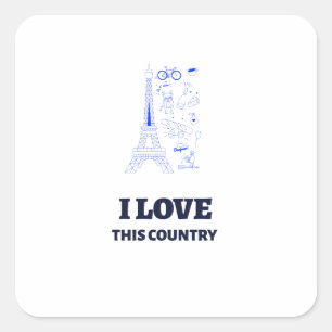 Pegatina Cuadrada Cita de Amor en Francia – Arte de la Torre Eiffel