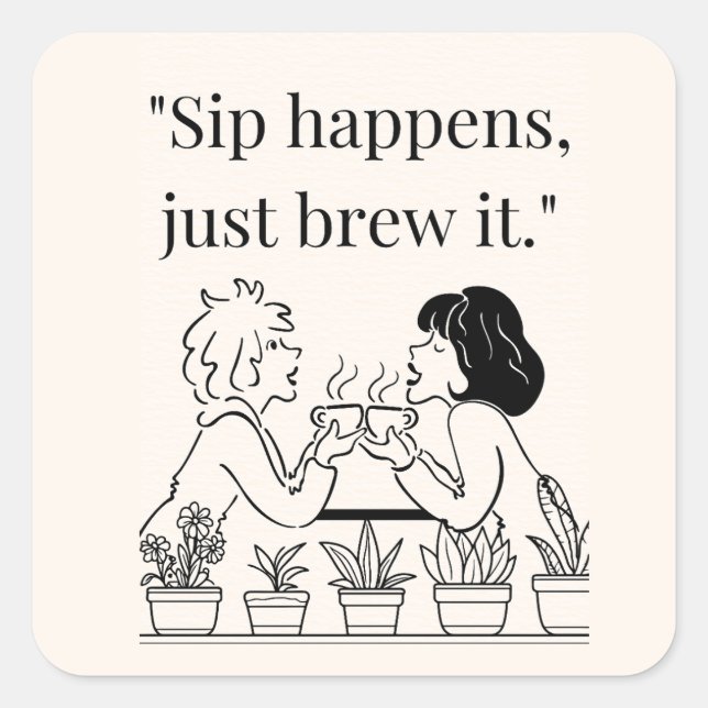 Pegatina Cuadrada cita de café (Anverso)