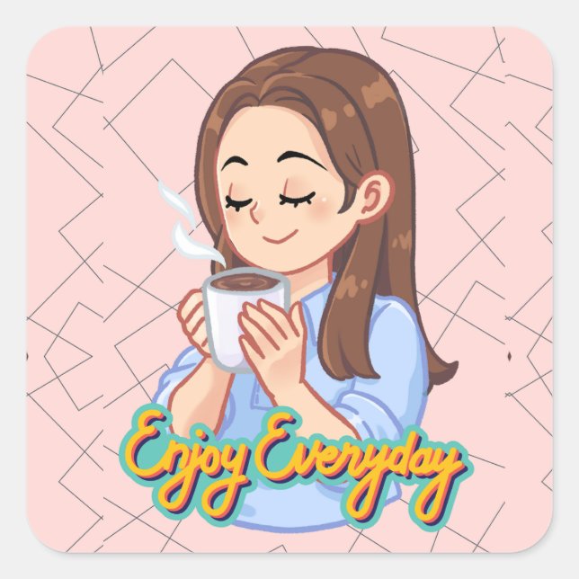 Pegatina Cuadrada cita de café (Anverso)