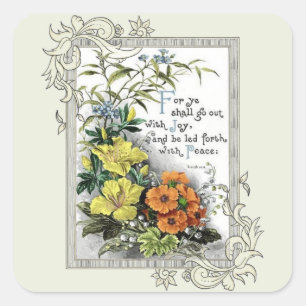 Pegatina Cuadrada Cita de la Biblia con flores