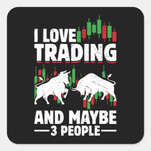 Pegatina Cuadrada Cita divertida de trading Toro y gráfico de velas