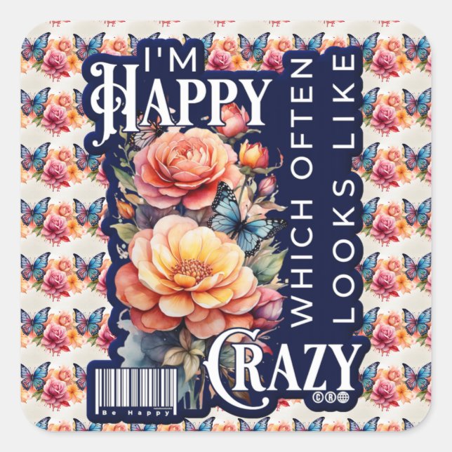 Pegatina Cuadrada Cita feliz divertida por toda la impresión (Anverso)