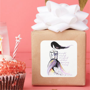 Pegatina Cuadrada Cita ilustrada de señora inspiradora auto cuidado