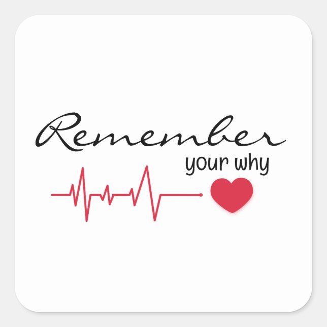 Pegatina Cuadrada Cita inspiradora con latido rojo (Anverso)