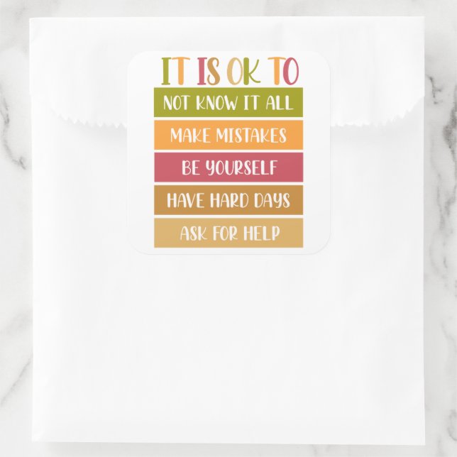 Pegatina Cuadrada Cita inspiradora de bienestar (Bolso)