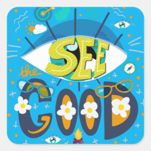 Pegatina Cuadrada Cita inspiradora positiva azul verano vibrante