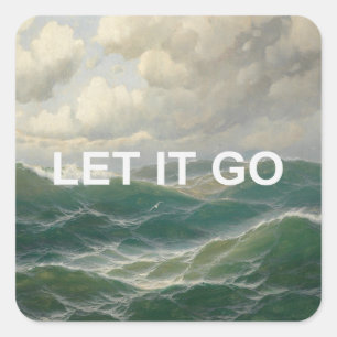 Pegatina Cuadrada Cita Motivacional + Pintura Vintage de Paisaje Mar