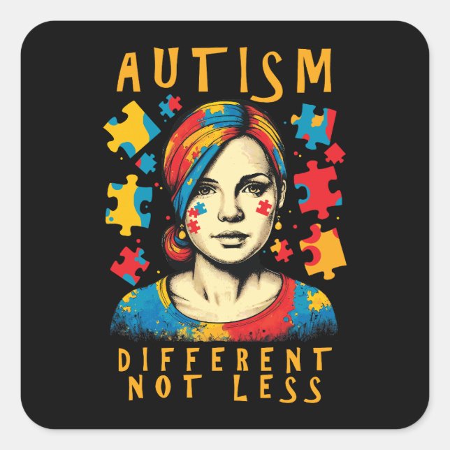 Pegatina Cuadrada Cita positiva diferente, no menos, de conciencia d (Anverso)