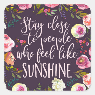 Pegatina Cuadrada Cita Sunshine, Boho Inspirador motivador