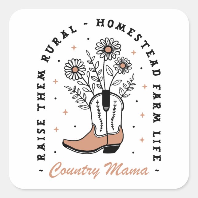 Pegatina Cuadrada Citas caseras de mamá madre de campo (Anverso)