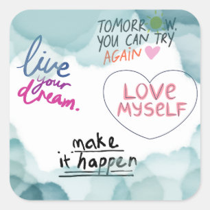 Pegatina Cuadrada Citas Inspiradoras Amor Propio, Motivación