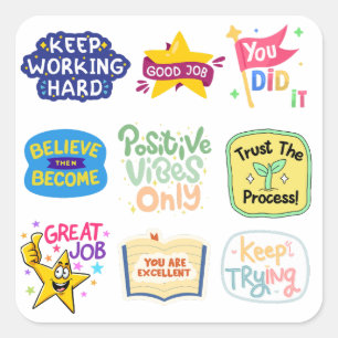 Pegatina Cuadrada Citas Motivacionales Vibraciones Positivas Profeso