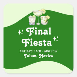 Pegatina Cuadrada Cítrico Verde Lime Final Fiesta Bachelorette