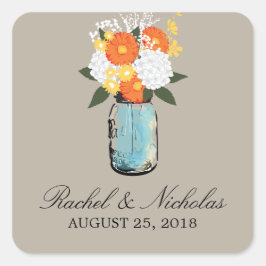 Pegatina Cuadrada Citrus Bloom Mason Jar | BODA