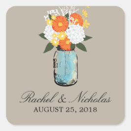 Pegatina Cuadrada Citrus Bloom Mason Jar | BODA