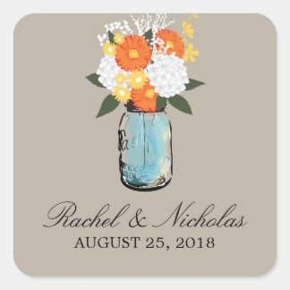 Pegatina Cuadrada Citrus Bloom Mason Jar | BODA