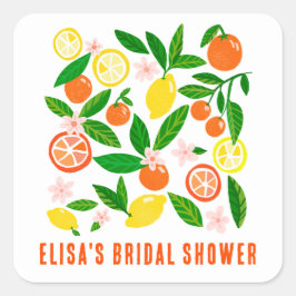 Pegatina Cuadrada Citrus Celebration Bright Custom BRIDAL SHOWER 
