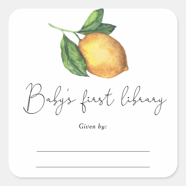Pegatina Cuadrada Citrus - Ex libris para baby shower, libros para b (Anverso)