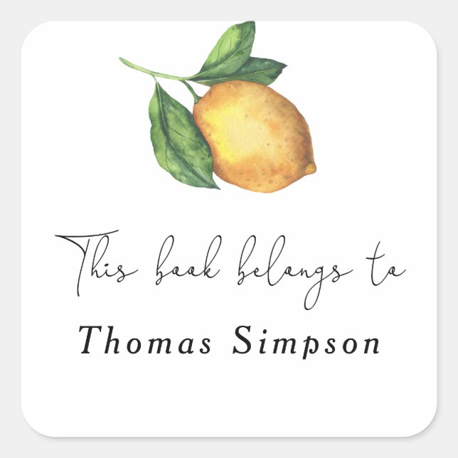 Pegatina Cuadrada Citrus lemon - este libro pertenece a (Anverso)