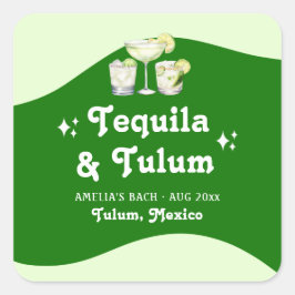 Pegatina Cuadrada Citrus Lime Green Tequila y Tulum Bachelorette