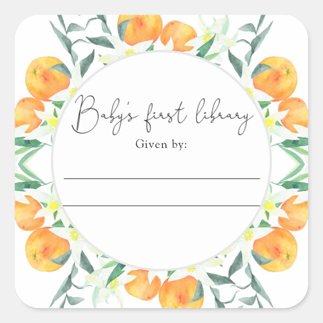 Pegatina Cuadrada Citrus - Plancha de Baby Shower, libros para bebé (Anverso)