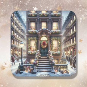Pegatina Cuadrada City Brownstone en los Navidades