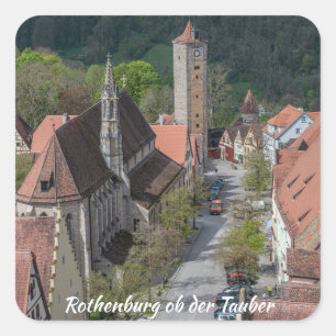 Pegatina Cuadrada Ciudad antigua de Rothenburg ob der tauber