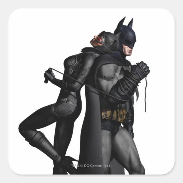 Pegatina Cuadrada Ciudad Batman Arkham | Batman y Catwoman (Anverso)