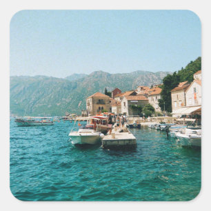 Pegatina Cuadrada Ciudad costera de Perast, Montenegro