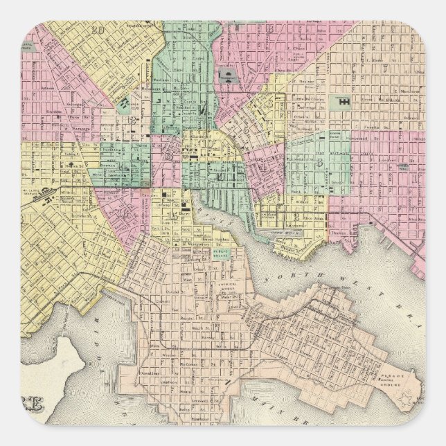 Pegatina Cuadrada Ciudad De Baltimore Maryland (Anverso)