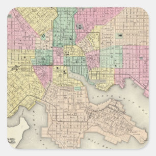 Pegatina Cuadrada Ciudad De Baltimore Maryland