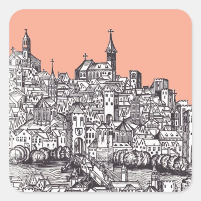 Pegatina Cuadrada Ciudad de Basilea en el noroeste de Suiza (Anverso)