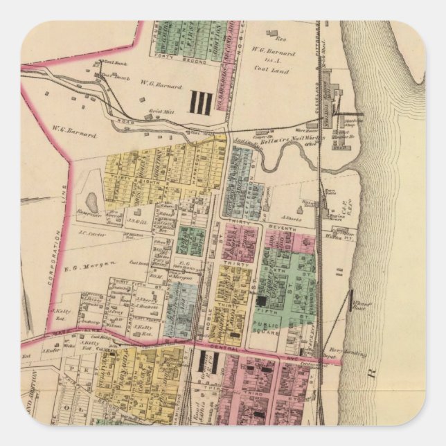 Pegatina Cuadrada Ciudad de Bellaire, Ohio (Anverso)