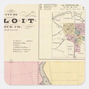 Pegatina Cuadrada Ciudad de Beloit, Rock Co y Shullsburg