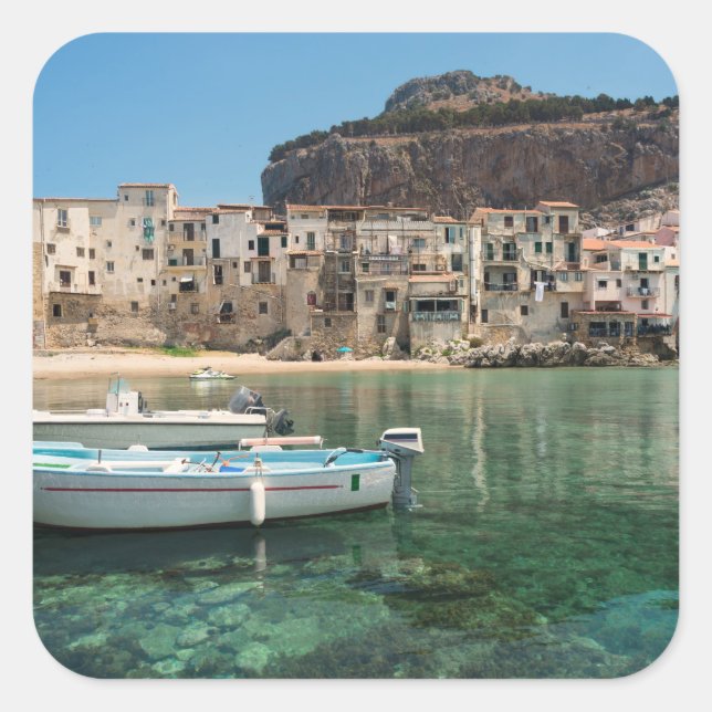 Pegatina Cuadrada Ciudad de Cefalu en Sicilia (Anverso)