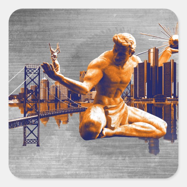 Pegatina Cuadrada Ciudad de Detroit (Anverso)