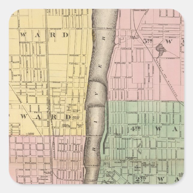 Pegatina Cuadrada Ciudad de Grand Rapids, condado de Kent (Anverso)