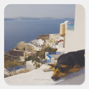 Pegatina Cuadrada Ciudad de Grecia, isla de Santorini, Oia, el